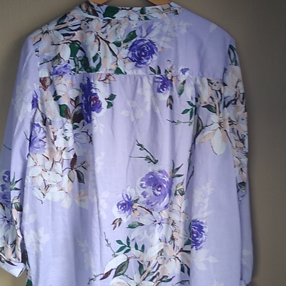 Roman's Floral Light weight purple plus size 14W button front top. - Picture 8 of 9